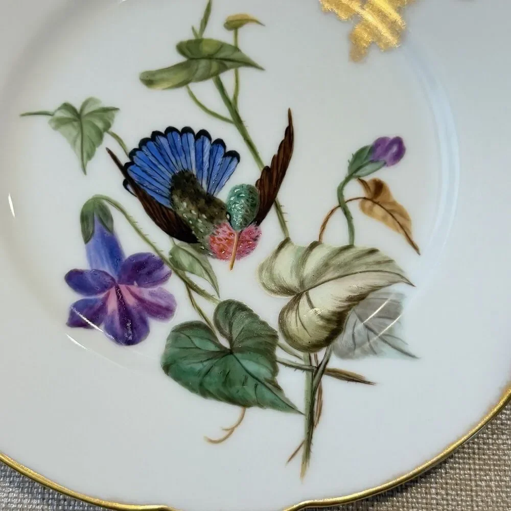 Antique H & Co Limoges Hand Painted Hummingbird Blue Green 7 3/4” Gold Edge